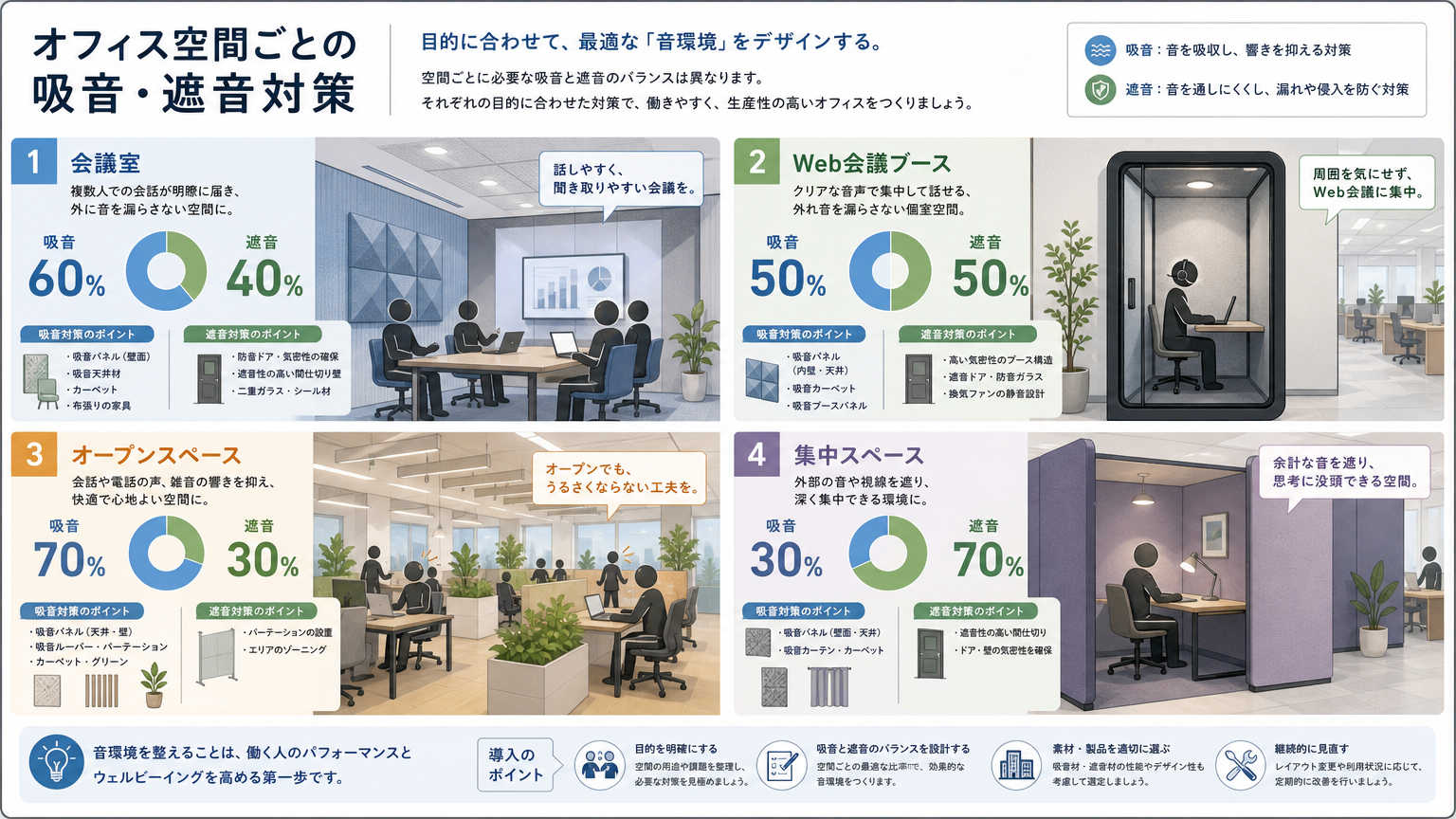 オフィス空間で求められる吸音・遮音対策の具体例